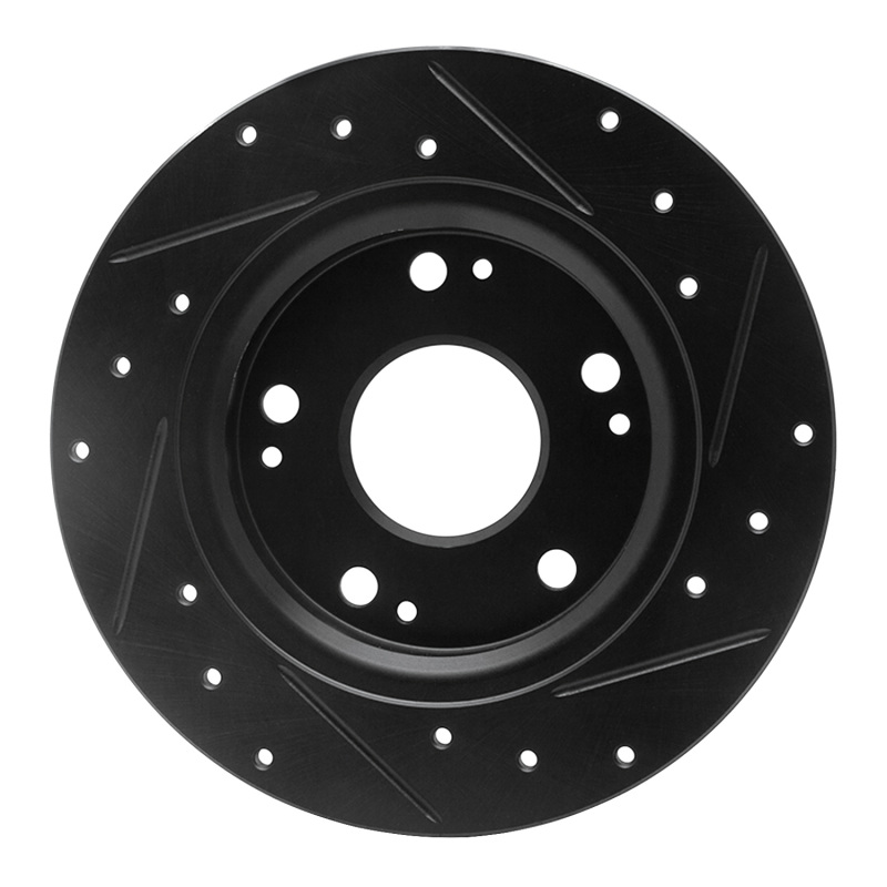 Honda CR-Z Brake Rotor (1) - Rear Left - R1 Concepts - Drilled & Slotted - Black - `11-`15